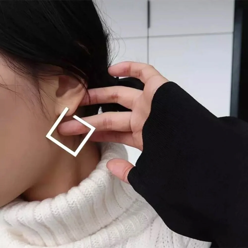 “Inclined” Square Geometric Retro Unique Minimalist Simple Stud Earrings - Picture 2 of 11